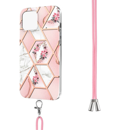 Electroplating Splicing Marble Flower Pattern TPU Shockproof Case with Lanyard, For iPhone 13 mini, For iPhone 13, For iPhone 13 Pro, For iPhone 13 Pro Max, For iPhone 12 mini, For iPhone 12 / 12 Pro