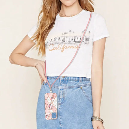 Electroplating Splicing Marble Flower Pattern TPU Shockproof Case with Lanyard, For iPhone 13 mini, For iPhone 13, For iPhone 13 Pro, For iPhone 13 Pro Max, For iPhone 12 mini, For iPhone 12 / 12 Pro