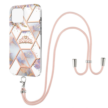 Electroplating Splicing Marble Flower Pattern TPU Shockproof Case with Lanyard, For iPhone 13 mini, For iPhone 13, For iPhone 13 Pro, For iPhone 13 Pro Max, For iPhone 12 mini, For iPhone 12 / 12 Pro