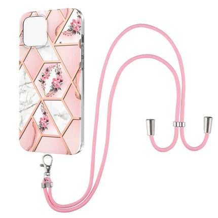 Electroplating Splicing Marble Flower Pattern TPU Shockproof Case with Lanyard, For iPhone 13 mini, For iPhone 13, For iPhone 13 Pro, For iPhone 13 Pro Max, For iPhone 12 mini, For iPhone 12 / 12 Pro