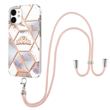 Electroplating Splicing Marble Flower Pattern TPU Shockproof Case with Lanyard, For iPhone 13 mini, For iPhone 13, For iPhone 13 Pro, For iPhone 13 Pro Max, For iPhone 12 mini, For iPhone 12 / 12 Pro