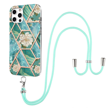 Electroplating Splicing Marble Flower Pattern TPU Shockproof Case with Lanyard, For iPhone 13 mini, For iPhone 13, For iPhone 13 Pro, For iPhone 13 Pro Max, For iPhone 12 mini, For iPhone 12 / 12 Pro