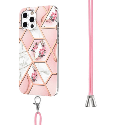 Electroplating Splicing Marble Flower Pattern TPU Shockproof Case with Lanyard, For iPhone 12 Pro Max, For iPhone 11, For iPhone 11 Pro, For iPhone 11 Pro Max, For iPhone XS / X, For iPhone XR