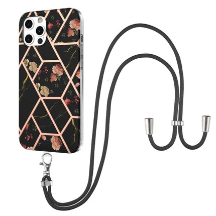 Electroplating Splicing Marble Flower Pattern TPU Shockproof Case with Lanyard, For iPhone 12 Pro Max, For iPhone 11, For iPhone 11 Pro, For iPhone 11 Pro Max, For iPhone XS / X, For iPhone XR