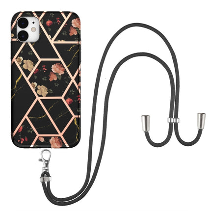 Electroplating Splicing Marble Flower Pattern TPU Shockproof Case with Lanyard, For iPhone 12 Pro Max, For iPhone 11, For iPhone 11 Pro, For iPhone 11 Pro Max, For iPhone XS / X, For iPhone XR