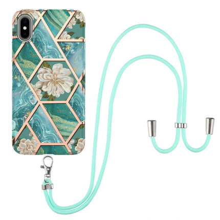 Electroplating Splicing Marble Flower Pattern TPU Shockproof Case with Lanyard, For iPhone 12 Pro Max, For iPhone 11, For iPhone 11 Pro, For iPhone 11 Pro Max, For iPhone XS / X, For iPhone XR