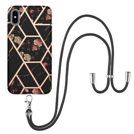 Electroplating Splicing Marble Flower Pattern TPU Shockproof Case with Lanyard, For iPhone XS Max, For iPhone 8 Plus / 7 Plus, For iPhone SE 2022 / SE 2020 / 8 / 7