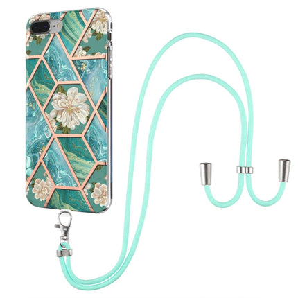Electroplating Splicing Marble Flower Pattern TPU Shockproof Case with Lanyard, For iPhone XS Max, For iPhone 8 Plus / 7 Plus, For iPhone SE 2022 / SE 2020 / 8 / 7