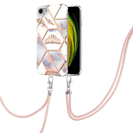 Electroplating Splicing Marble Flower Pattern TPU Shockproof Case with Lanyard, For iPhone XS Max, For iPhone 8 Plus / 7 Plus, For iPhone SE 2022 / SE 2020 / 8 / 7