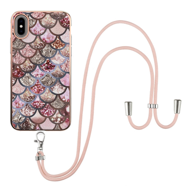 Electroplating Pattern IMD TPU Shockproof Case with Neck Lanyard, For iPhone XS Max, For iPhone SE 2022 / SE 2020 / 8 / 7, For iPhone 8 Plus / 7 Plus