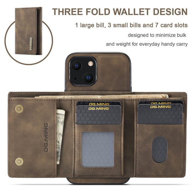DG.MING M1 Series 3-Fold Multi Card Wallet + Magnetic Shockproof Case with Holder Function