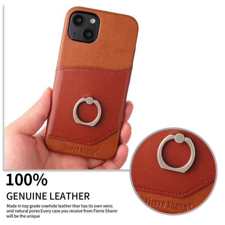 Fierre Shann Oil Wax Texture Genuine Leather Back Cover Case with 360 Degree Rotation Holder & Card Slot, For iPhone 13, For iPhone 13 Mini, For iPhone 13 Pro, For iPhone 13 Pro Max