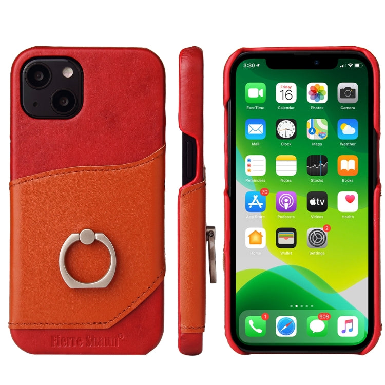 Fierre Shann Oil Wax Texture Genuine Leather Back Cover Case with 360 Degree Rotation Holder & Card Slot, For iPhone 13, For iPhone 13 Mini, For iPhone 13 Pro, For iPhone 13 Pro Max