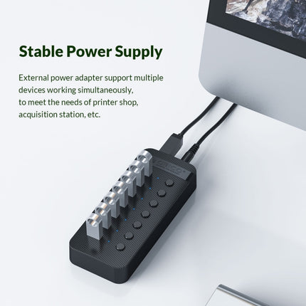 ORICO CT2U3-7AB-WH 7 In 1 Plastic Stripes Multi-Port USB HUB with Individual Switches,, CT2U3-7AB-BK UK Plug, CT2U3-7AB-WH UK Plug, CT2U3-7AB-BK EU Plug, CT2U3-7AB-WH EU Plug, CT2U3-7AB-BK AU Plug, CT2U3-7AB-WH AU Plug