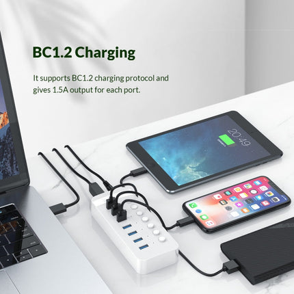 ORICO CT2U3-7AB-WH 7 In 1 Plastic Stripes Multi-Port USB HUB with Individual Switches,, CT2U3-7AB-BK AU Plug, CT2U3-7AB-WH AU Plug, CT2U3-7AB-BK UK Plug, CT2U3-7AB-WH UK Plug, CT2U3-7AB-BK EU Plug, CT2U3-7AB-WH EU Plug