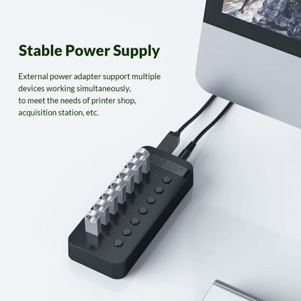 ORICO CT2U3-7AB-WH 7 In 1 Plastic Stripes Multi-Port USB HUB with Individual Switches,, CT2U3-7AB-BK AU Plug, CT2U3-7AB-WH AU Plug, CT2U3-7AB-BK UK Plug, CT2U3-7AB-WH UK Plug, CT2U3-7AB-BK EU Plug, CT2U3-7AB-WH EU Plug
