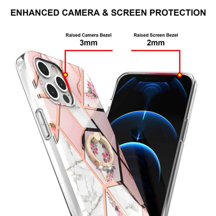 Electroplating Splicing Marble Flower Pattern TPU Shockproof Case with Rhinestone Ring Holder, For iPhone 12 Pro Max, For iPhone 11, For iPhone 11 Pro, For iPhone 11 Pro Max, For iPhone X / XS, For iPhone XR