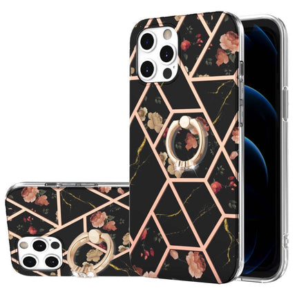 Electroplating Splicing Marble Flower Pattern TPU Shockproof Case with Rhinestone Ring Holder, For iPhone 12 Pro Max, For iPhone 11, For iPhone 11 Pro, For iPhone 11 Pro Max, For iPhone X / XS, For iPhone XR