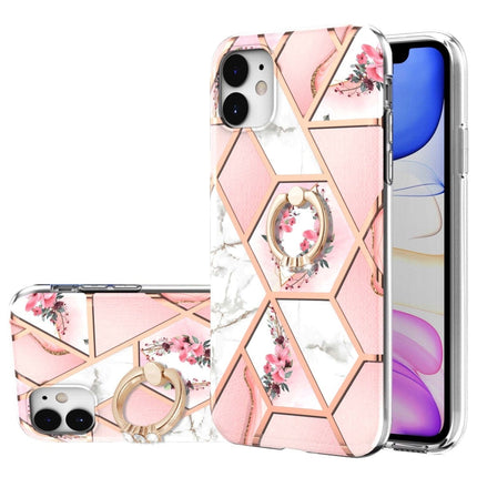 Electroplating Splicing Marble Flower Pattern TPU Shockproof Case with Rhinestone Ring Holder, For iPhone 12 Pro Max, For iPhone 11, For iPhone 11 Pro, For iPhone 11 Pro Max, For iPhone X / XS, For iPhone XR