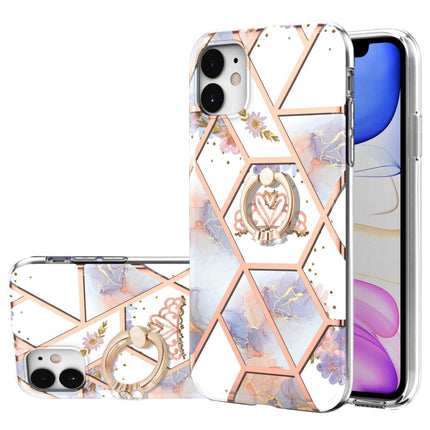 Electroplating Splicing Marble Flower Pattern TPU Shockproof Case with Rhinestone Ring Holder, For iPhone 12 Pro Max, For iPhone 11, For iPhone 11 Pro, For iPhone 11 Pro Max, For iPhone X / XS, For iPhone XR