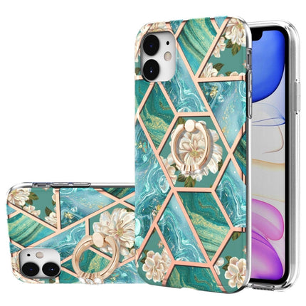Electroplating Splicing Marble Flower Pattern TPU Shockproof Case with Rhinestone Ring Holder, For iPhone 12 Pro Max, For iPhone 11, For iPhone 11 Pro, For iPhone 11 Pro Max, For iPhone X / XS, For iPhone XR