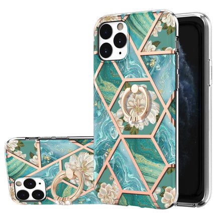 Electroplating Splicing Marble Flower Pattern TPU Shockproof Case with Rhinestone Ring Holder, For iPhone 12 Pro Max, For iPhone 11, For iPhone 11 Pro, For iPhone 11 Pro Max, For iPhone X / XS, For iPhone XR
