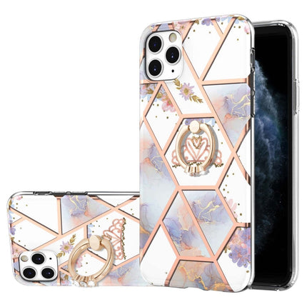 Electroplating Splicing Marble Flower Pattern TPU Shockproof Case with Rhinestone Ring Holder, For iPhone 12 Pro Max, For iPhone 11, For iPhone 11 Pro, For iPhone 11 Pro Max, For iPhone X / XS, For iPhone XR