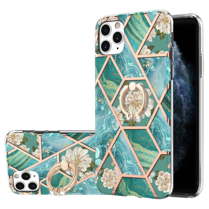 Electroplating Splicing Marble Flower Pattern TPU Shockproof Case with Rhinestone Ring Holder, For iPhone 12 Pro Max, For iPhone 11, For iPhone 11 Pro, For iPhone 11 Pro Max, For iPhone X / XS, For iPhone XR