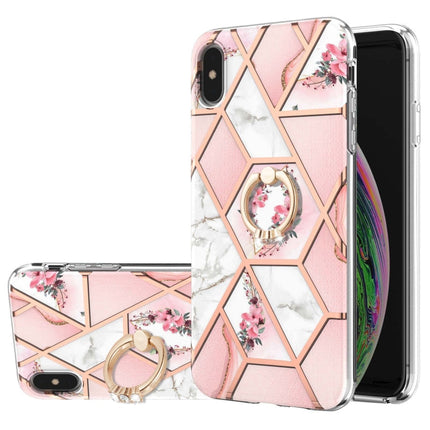 Electroplating Splicing Marble Flower Pattern TPU Shockproof Case with Rhinestone Ring Holder, For iPhone 12 Pro Max, For iPhone 11, For iPhone 11 Pro, For iPhone 11 Pro Max, For iPhone X / XS, For iPhone XR