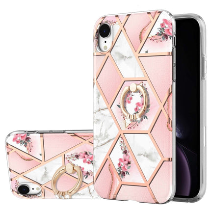 Electroplating Splicing Marble Flower Pattern TPU Shockproof Case with Rhinestone Ring Holder, For iPhone 12 Pro Max, For iPhone 11, For iPhone 11 Pro, For iPhone 11 Pro Max, For iPhone X / XS, For iPhone XR
