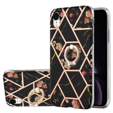 Electroplating Splicing Marble Flower Pattern TPU Shockproof Case with Rhinestone Ring Holder, For iPhone 12 Pro Max, For iPhone 11, For iPhone 11 Pro, For iPhone 11 Pro Max, For iPhone X / XS, For iPhone XR