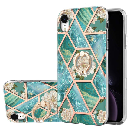 Electroplating Splicing Marble Flower Pattern TPU Shockproof Case with Rhinestone Ring Holder, For iPhone 12 Pro Max, For iPhone 11, For iPhone 11 Pro, For iPhone 11 Pro Max, For iPhone X / XS, For iPhone XR