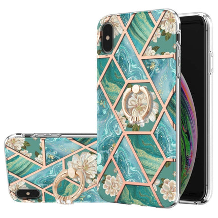 Electroplating Splicing Marble Flower Pattern TPU Shockproof Case with Rhinestone Ring Holder, For iPhone XS Max, For iPhone SE 2022 / SE 2020 / 7 / 8, For iPhone 7 Plus / 8 Plus