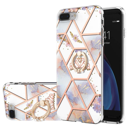 Electroplating Splicing Marble Flower Pattern TPU Shockproof Case with Rhinestone Ring Holder, For iPhone XS Max, For iPhone SE 2022 / SE 2020 / 7 / 8, For iPhone 7 Plus / 8 Plus