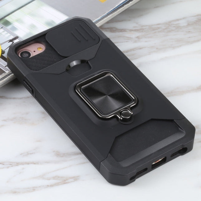 Sliding Camera Cover Design PC + TPU Shockproof Case with Ring Holder & Card Slot, For iPhone SE 2022 / SE 2020 / 8 / 7 / 6s / 6, For iPhone 8 Plus / 7 Plus / 6s Plus / 6 Plus