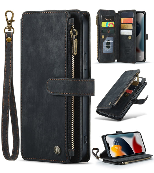 CaseMe-C30 PU + TPU Multifunctional Horizontal Flip Leather Case with Holder & Card Slot & Wallet & Zipper Pocket, For iPhone 13 Pro Max, For iPhone 13 Pro, For iPhone 13, For iPhone 13 mini