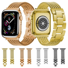 Six-chains Three-beads Steel Replacement Strap Watchband For Apple Watch Series, 7 41mm / 6 & SE & 5 & 4 40mm / 3 & 2 & 1 38mm, 7 45mm / 6 & SE & 5 & 4 44mm / 3 & 2 & 1 42mm