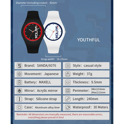 SANDA 6076 Simple Scale Round Dial Ladies Silicone Strap Quartz Watch