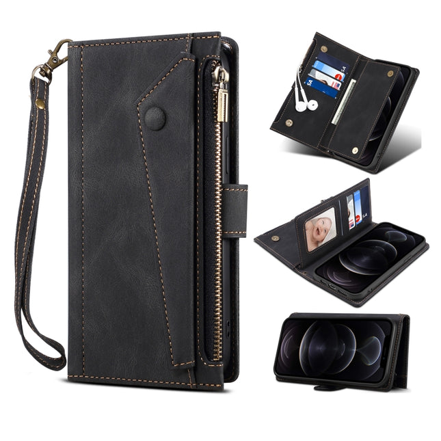 Retro Frosted Horizontal Flip Leather Case with Holder & Card Slot & Wallet & Zipper Pocket & Lanyard, For iPhone 12, For iPhone 12 mini, For iPhone 11 Pro Max, For iPhone 11 Pro, For iPhone X & XS, For iPhone XR