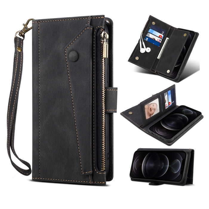 Retro Frosted Horizontal Flip Leather Case with Holder & Card Slot & Wallet & Zipper Pocket & Lanyard, For iPhone XS Max, For iPhone SE 2022 / SE 2020 & 8 & 7, For iPhone 6 & 6s, For iPhone 8 Plus & 7 Plus, For iPhone 6 Plus & 6s Plus, For iPhone 11