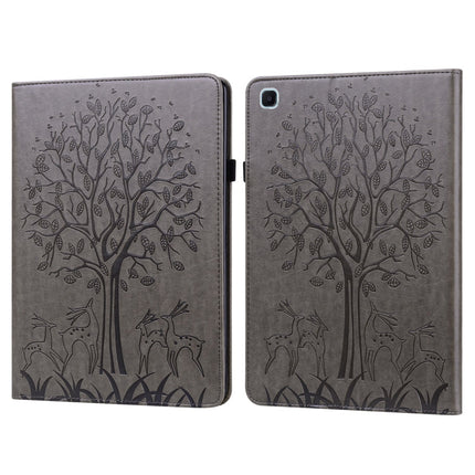 Tree & Deer Pattern Pressed Printing Horizontal Flip PU Leather Case with Holder & Card Slots & Sleep / Wake-up Function, For Samsung Galaxy Tab S6 Lite, For Samsung Galaxy Tab A7 10.4 2020