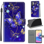 For Xiaomi Redmi Note 10 5G / C11 Blue Golden Chain Butterflies