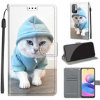 For Xiaomi Redmi Note 10 5G / C15 Blue Sweater White Cat