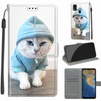 For ZTE Blade A51 / C15 Blue Sweater White Cat