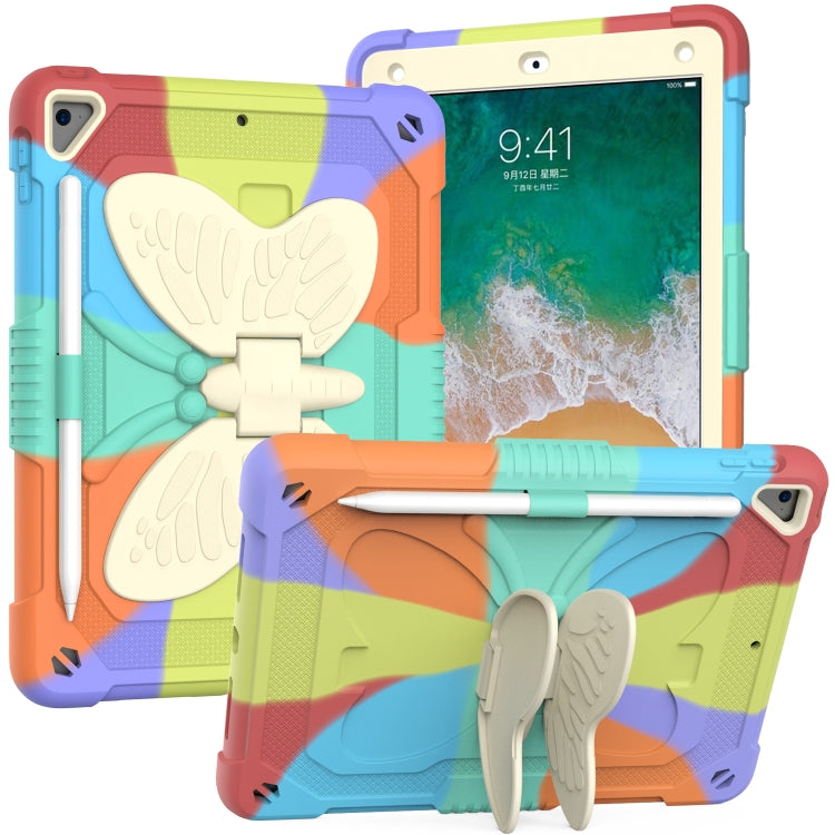 Beige PC + Silicone Anti-drop Protective Case with Butterfly Shape Holder & Pen Slot, For iPad 9.7 2018 & 2017 / Pro 9.7 inch / Air 2 / 6, For iPad 10.2 2021 & 2020 & 2019 / Air 3 10.5 inch, For iPad 10.2 2020 & 2019 / Air 3 10.5 inch