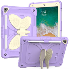 Beige PC + Silicone Anti-drop Protective Case with Butterfly Shape Holder & Pen Slot, For iPad 9.7 2018 & 2017 / Pro 9.7 inch / Air 2 / 6, For iPad 10.2 2021 & 2020 & 2019 / Air 3 10.5 inch, For iPad 10.2 2020 & 2019 / Air 3 10.5 inch