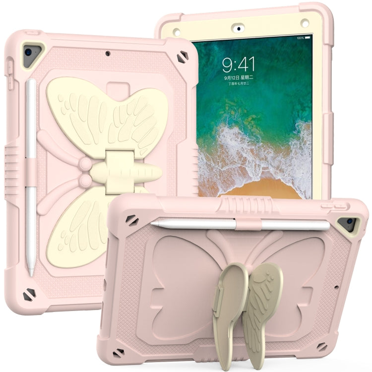 Beige PC + Silicone Anti-drop Protective Case with Butterfly Shape Holder & Pen Slot, For iPad 9.7 2018 & 2017 / Pro 9.7 inch / Air 2 / 6, For iPad 10.2 2021 & 2020 & 2019 / Air 3 10.5 inch, For iPad 10.2 2020 & 2019 / Air 3 10.5 inch