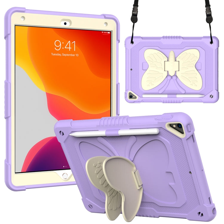 Beige PC + Silicone Anti-drop Protective Case with Butterfly Shape Holder & Pen Slot, For iPad 9.7 2018 & 2017 / Pro 9.7 inch / Air 2 / 6, For iPad 10.2 2021 & 2020 & 2019 / Air 3 10.5 inch, For iPad 10.2 2020 & 2019 / Air 3 10.5 inch