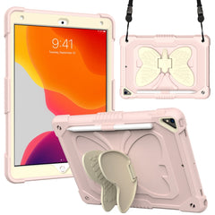 Beige PC + Silicone Anti-drop Protective Case with Butterfly Shape Holder & Pen Slot, For iPad 9.7 2018 & 2017 / Pro 9.7 inch / Air 2 / 6, For iPad 10.2 2021 & 2020 & 2019 / Air 3 10.5 inch, For iPad 10.2 2020 & 2019 / Air 3 10.5 inch