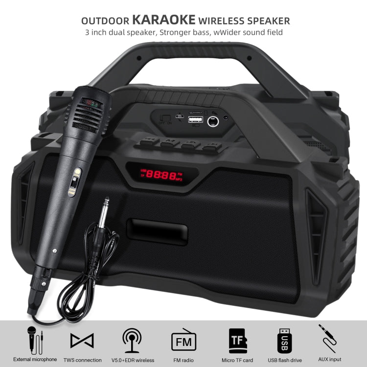 New Rixing NR-6011M Bluetooth 5.0 Portable Outdoor Karaoke Wireless Bluetooth Speaker with Microphone & Shoulder Strap, NR-6011M(Black), NR-6011M(Red), NR-6011M(Blue), NR-6011M(Green)